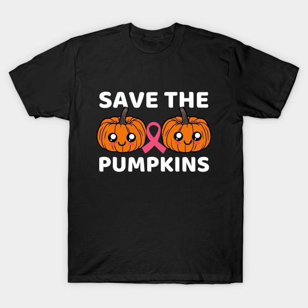 Cute Kawaii Save The Pumpkins Breast Cancer Funny Mom Halloween T-Shirt by Illustradise